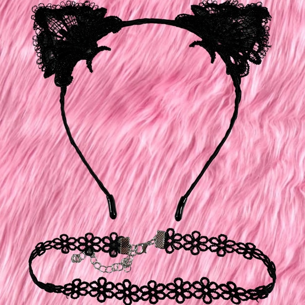 Adorable little lace kitten ears and choker set. Headband kitty NEW